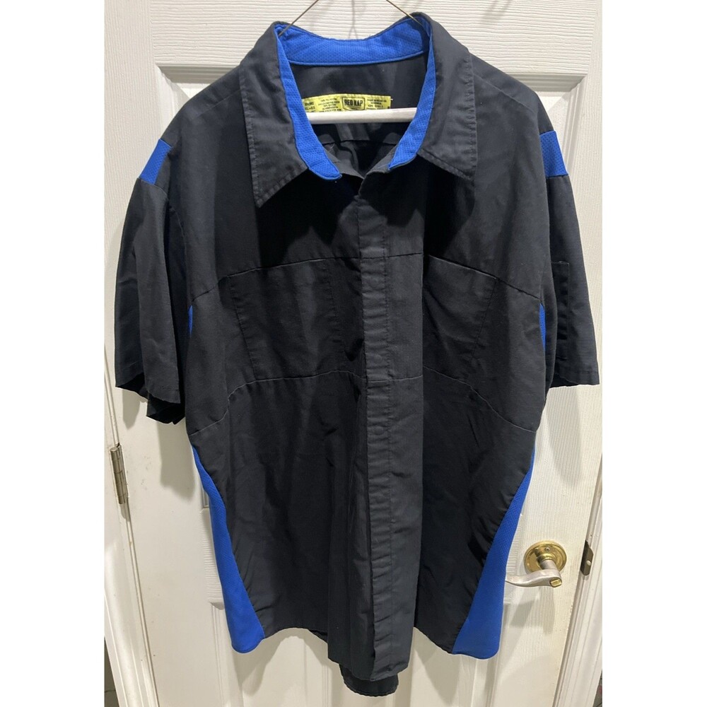 Red Kap Shirt Mens 3XL Black Blue Colorblock Short Sleeve Snap Front Workwear